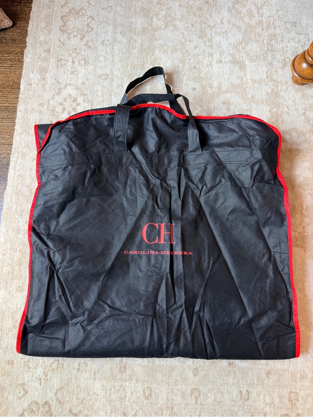 CH Carolina Herrera Black Long Gown Garment Bag with Red Logo